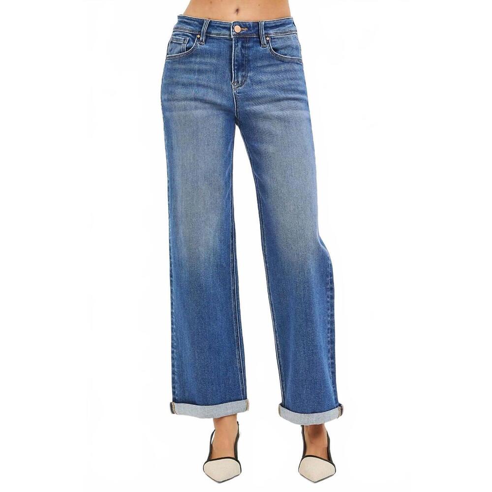 NEW RISEN high rise relaxed fit ankle straight jeans in medium wash - Picture 3 of 6